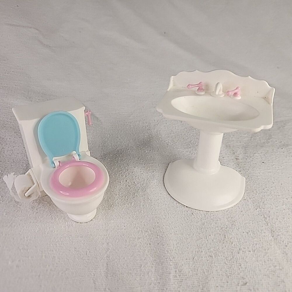Bathroom Barbie Potty Training Accessories Mattel Toilet With Paper Sink 1996